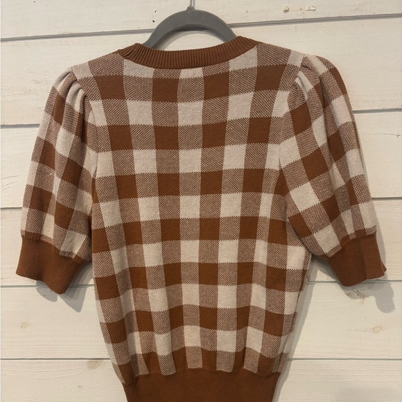 Ann Taylor Factory Petite Brown and White Checkered Knit Sweater - Picture 12 of 16